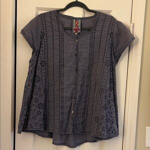 Johnny Was Blue Eyelet Blouse